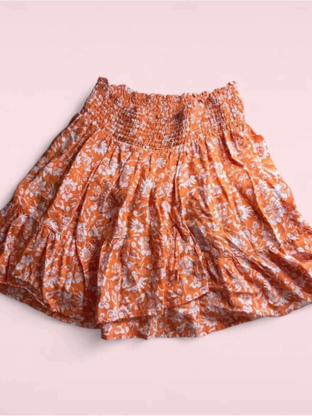 cupcakes & cashmere Orange Floral Smocked Tiered Skirt